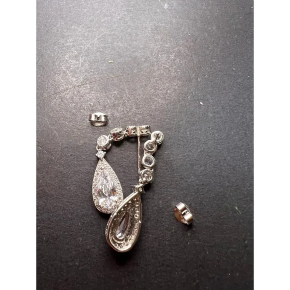 Teardrop CZ sterling silver dangle earrings - Picture 7 of 10